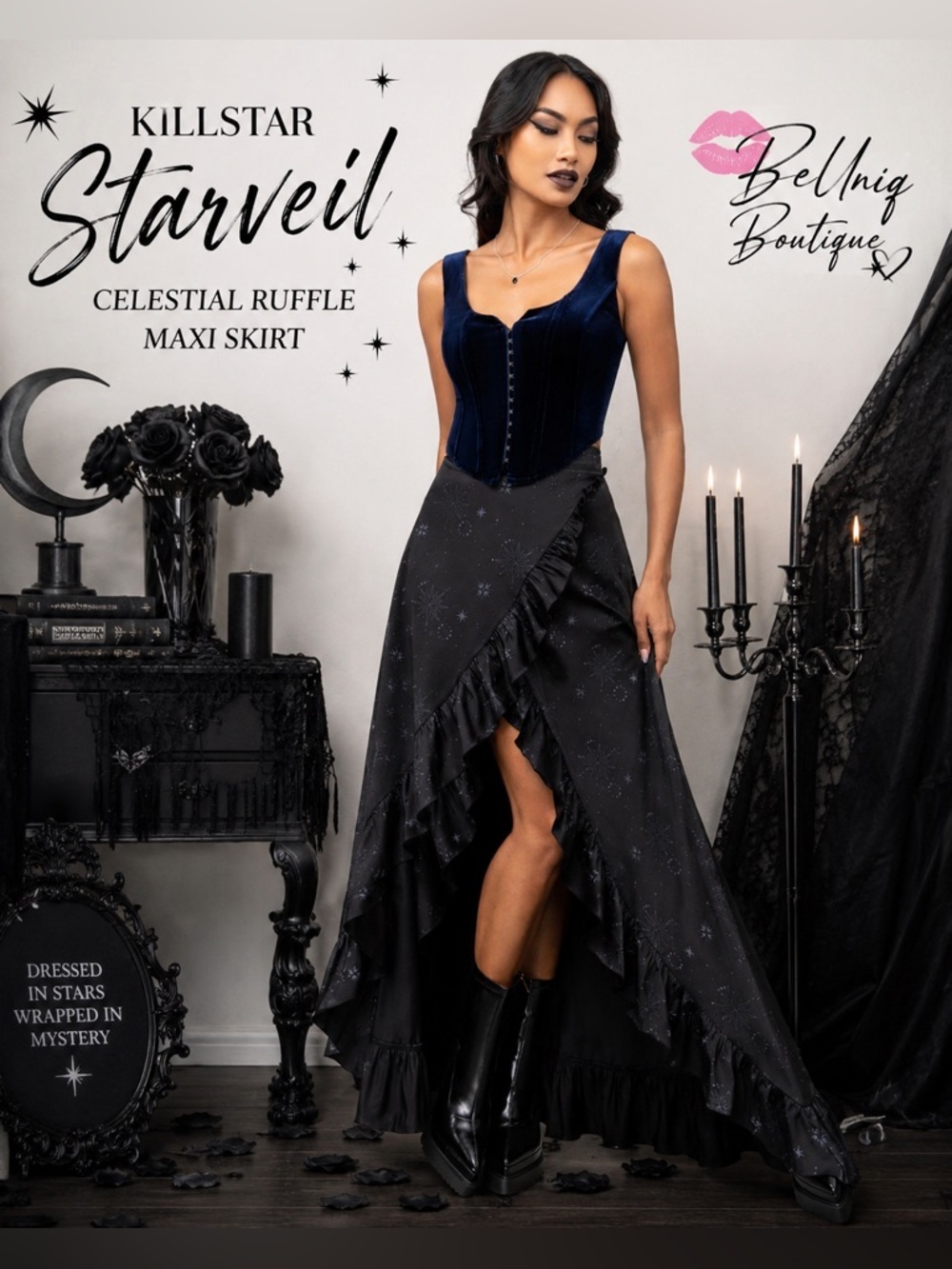 Killstar Starveil Maxi Skirt Celestial Ruffle Small - Picture 1 of 9